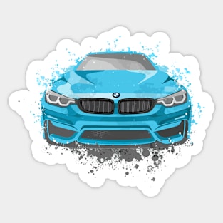 Blue Sports Car Illustration in Watercolor style Sticker